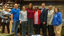 Reinette Jones (in red jacket) was honored with this year’s Bourke-DeLeon Distinguished LGBTQ* Alumni Award on Monday.